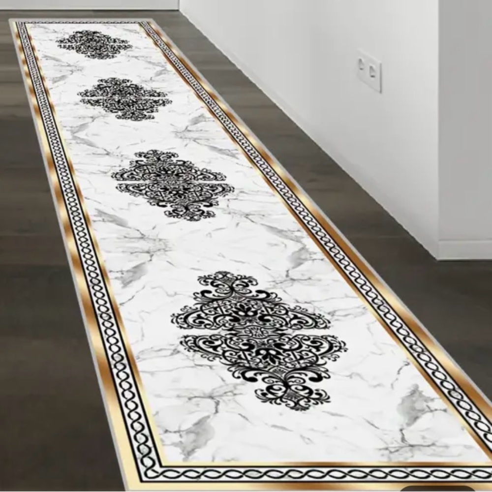 Modern Simplicity Crystal Velvet Runner Rug - Fashionable Printed Marble Pattern